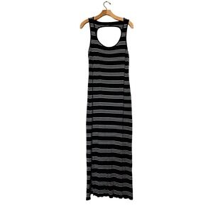 Jenni Intimates Black White Striped Keyhole Open Back Sleeveless Maxi Dress M